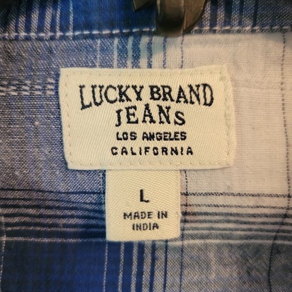 Lucky Brand Blue White Plaid Western Style Long Sleeve Pearl Snap Shirt - Picture 7 of 9